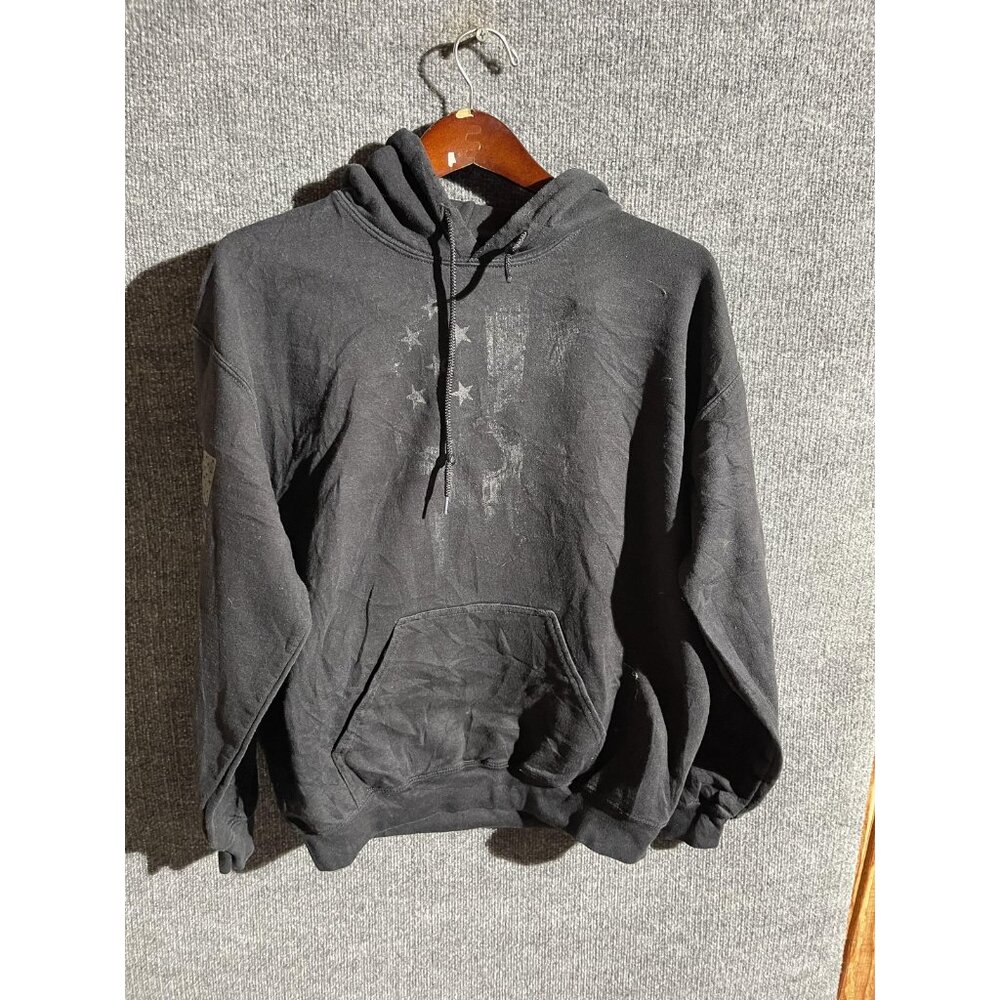 Grunt Style Hoodie Sweatshirt Mens Medium Black Pullover Distressed Flag USA